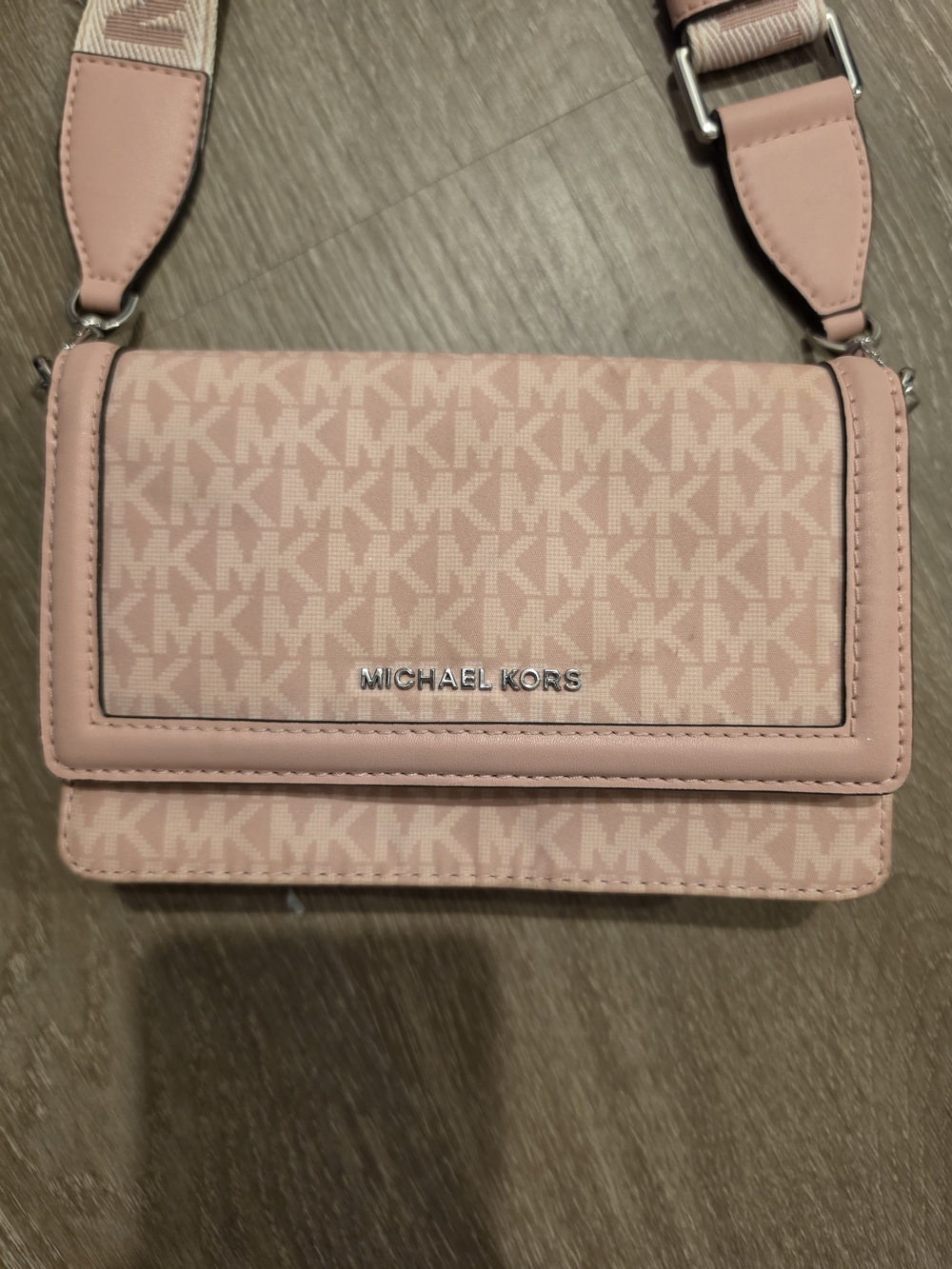 Michael Kors Jet Set Small Signature Logo Print Woven Smartphone Crossbody